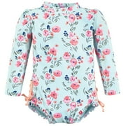Girls Rashguard Toddler Swimsuit, Mint Floral, 2T